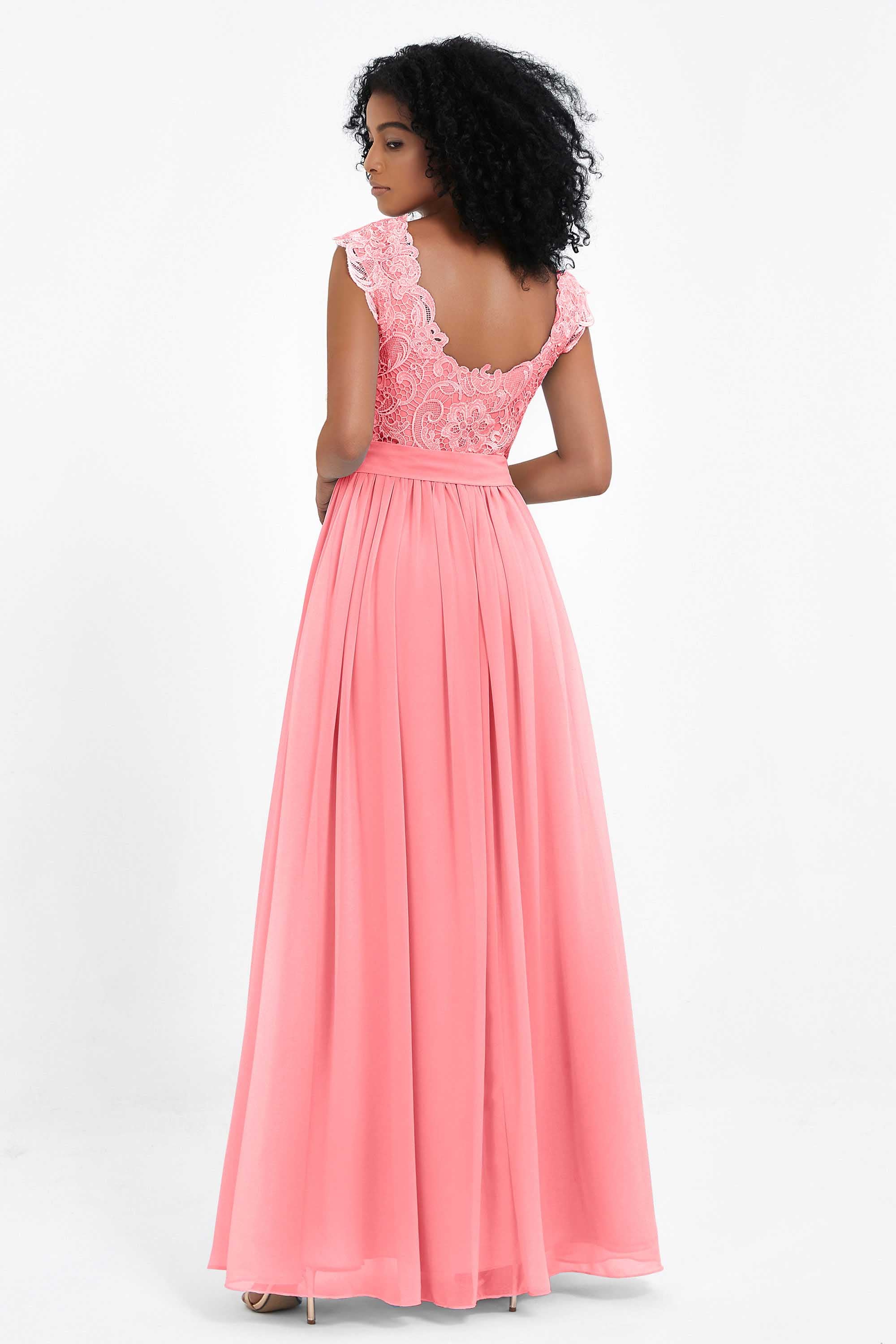 Cap Sleeves Chiffon Bridesmaid Dress with Lace Long Formal Evening Prom Dresses Gowns