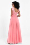 Cap Sleeves Chiffon Bridesmaid Dress with Lace Long Formal Evening Prom Dresses Gowns