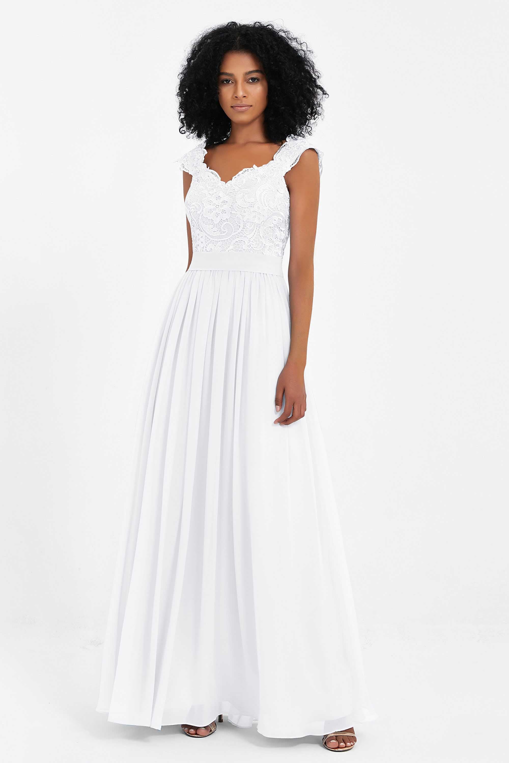 Cap Sleeves Chiffon Bridesmaid Dress with Lace Long Formal Evening Prom Dresses Gowns