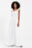 Cap Sleeves Chiffon Bridesmaid Dress with Lace Long Formal Evening Prom Dresses Gowns