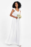 Cap Sleeves Chiffon Bridesmaid Dress with Lace Long Formal Evening Prom Dresses Gowns