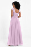 Cap Sleeves Chiffon Bridesmaid Dress with Lace Long Formal Evening Prom Dresses Gowns