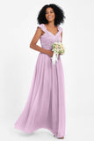 Cap Sleeves Chiffon Bridesmaid Dress with Lace Long Formal Evening Prom Dresses Gowns