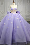 Spaghetti Straps Quinceanera Dresses Ball Gown with Butterfly Appliques and Bowknot