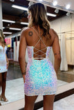 White Bodycon Deep V Neck Sequins Mini Party Dresses