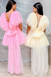 A-line Plunging V Neck Tulle Homecoming Dress
