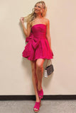 A-Line Strapless Pleated Party Dress with Bow