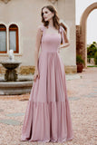 Square Sleeveless Chiffon Bridesmaid Dress Ruched Ruffles Formal Evening Dresses with Bow