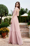 Square Sleeveless Chiffon Bridesmaid Dress Ruched Ruffles Formal Evening Dresses with Bow