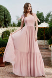 Square Sleeveless Chiffon Bridesmaid Dress Ruched Ruffles Formal Evening Dresses with Bow