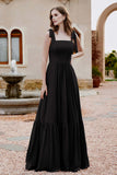 Square Sleeveless Chiffon Bridesmaid Dress Ruched Ruffles Formal Evening Dresses with Bow