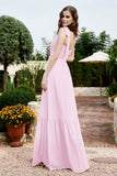 Square Sleeveless Chiffon Bridesmaid Dress Ruched Ruffles Formal Evening Dresses with Bow