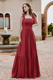Square Sleeveless Chiffon Bridesmaid Dress Ruched Ruffles Formal Evening Dresses with Bow