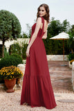 Square Sleeveless Chiffon Bridesmaid Dress Ruched Ruffles Formal Evening Dresses with Bow