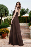 Square Sleeveless Chiffon Bridesmaid Dress Ruched Ruffles Formal Evening Dresses with Bow