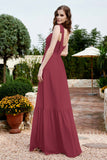 Square Sleeveless Chiffon Bridesmaid Dress Ruched Ruffles Formal Evening Dresses with Bow