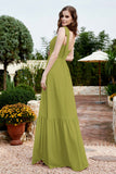 Square Sleeveless Chiffon Bridesmaid Dress Ruched Ruffles Formal Evening Dresses with Bow
