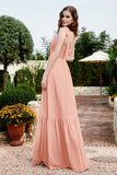 Square Sleeveless Chiffon Bridesmaid Dress Ruched Ruffles Formal Evening Dresses with Bow
