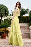 Square Sleeveless Chiffon Bridesmaid Dress Ruched Ruffles Formal Evening Dresses with Bow