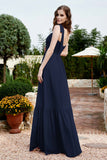 Square Sleeveless Chiffon Bridesmaid Dress Ruched Ruffles Formal Evening Dresses with Bow