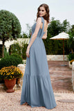 Square Sleeveless Chiffon Bridesmaid Dress Ruched Ruffles Formal Evening Dresses with Bow