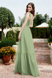 Square Sleeveless Chiffon Bridesmaid Dress Ruched Ruffles Formal Evening Dresses with Bow