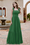 Square Sleeveless Chiffon Bridesmaid Dress Ruched Ruffles Formal Evening Dresses with Bow