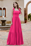 Square Sleeveless Chiffon Bridesmaid Dress Ruched Ruffles Formal Evening Dresses with Bow