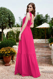 Square Sleeveless Chiffon Bridesmaid Dress Ruched Ruffles Formal Evening Dresses with Bow