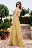 Square Sleeveless Chiffon Bridesmaid Dress Ruched Ruffles Formal Evening Dresses with Bow