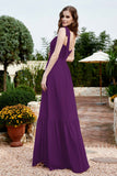 Square Sleeveless Chiffon Bridesmaid Dress Ruched Ruffles Formal Evening Dresses with Bow