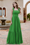Square Sleeveless Chiffon Bridesmaid Dress Ruched Ruffles Formal Evening Dresses with Bow