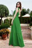 Square Sleeveless Chiffon Bridesmaid Dress Ruched Ruffles Formal Evening Dresses with Bow