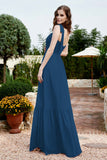 Square Sleeveless Chiffon Bridesmaid Dress Ruched Ruffles Formal Evening Dresses with Bow