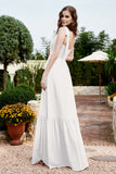 Square Sleeveless Chiffon Bridesmaid Dress Ruched Ruffles Formal Evening Dresses with Bow