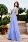 Square Sleeveless Chiffon Bridesmaid Dress Ruched Ruffles Formal Evening Dresses with Bow