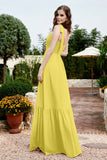 Square Sleeveless Chiffon Bridesmaid Dress Ruched Ruffles Formal Evening Dresses with Bow