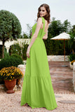 Square Sleeveless Chiffon Bridesmaid Dress Ruched Ruffles Formal Evening Dresses with Bow