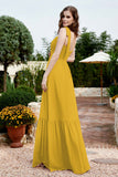 Square Sleeveless Chiffon Bridesmaid Dress Ruched Ruffles Formal Evening Dresses with Bow