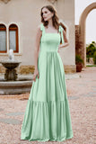 Square Sleeveless Chiffon Bridesmaid Dress Ruched Ruffles Formal Evening Dresses with Bow