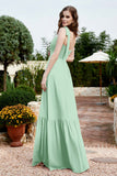 Square Sleeveless Chiffon Bridesmaid Dress Ruched Ruffles Formal Evening Dresses with Bow