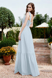 Square Sleeveless Chiffon Bridesmaid Dress Ruched Ruffles Formal Evening Dresses with Bow