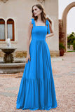 Square Sleeveless Chiffon Bridesmaid Dress Ruched Ruffles Formal Evening Dresses with Bow
