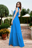 Square Sleeveless Chiffon Bridesmaid Dress Ruched Ruffles Formal Evening Dresses with Bow