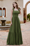 Square Sleeveless Chiffon Bridesmaid Dress Ruched Ruffles Formal Evening Dresses with Bow