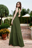 Square Sleeveless Chiffon Bridesmaid Dress Ruched Ruffles Formal Evening Dresses with Bow