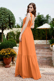 Square Sleeveless Chiffon Bridesmaid Dress Ruched Ruffles Formal Evening Dresses with Bow
