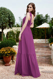Square Sleeveless Chiffon Bridesmaid Dress Ruched Ruffles Formal Evening Dresses with Bow