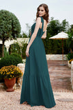 Square Sleeveless Chiffon Bridesmaid Dress Ruched Ruffles Formal Evening Dresses with Bow