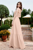 Square Sleeveless Chiffon Bridesmaid Dress Ruched Ruffles Formal Evening Dresses with Bow